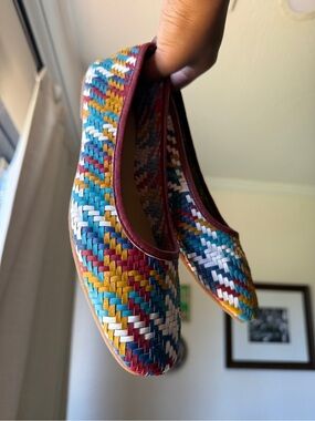 Gioseppo leather Woven Ballet Flats - Teal, Yellow & Red